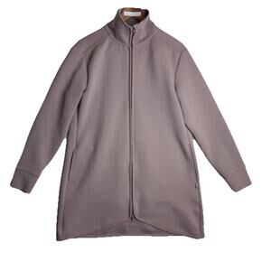 MPG Womens Ribbed‎ Jacket Size L Mauve Pink Full Zip Front High Neck Tunic Long